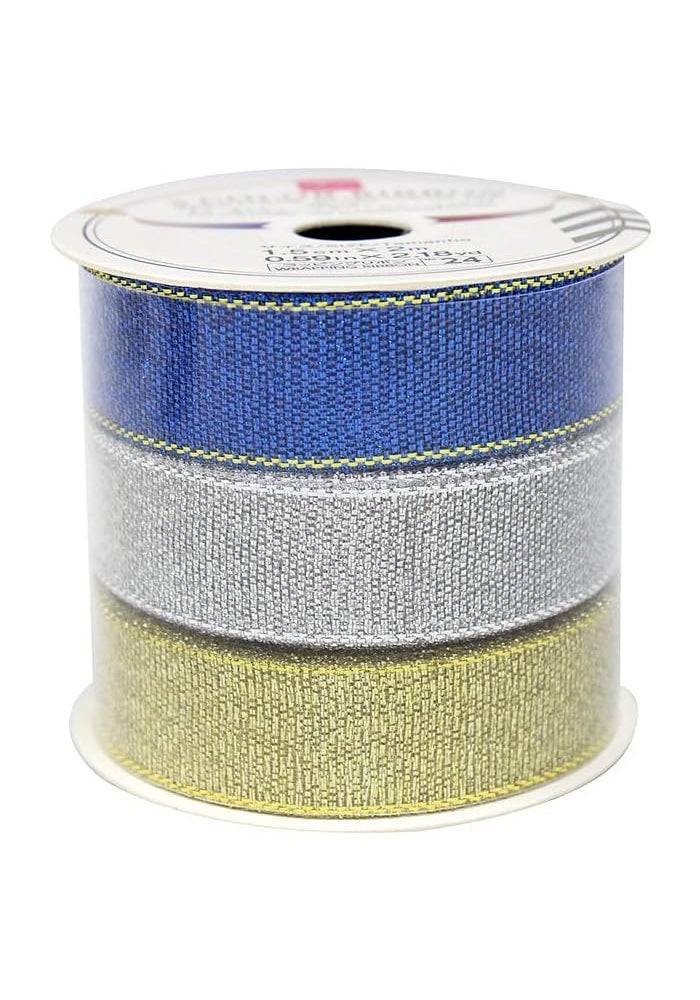 DAISO 3 Color Ribbon Set - Gold, Silver, and Blue - Image 1